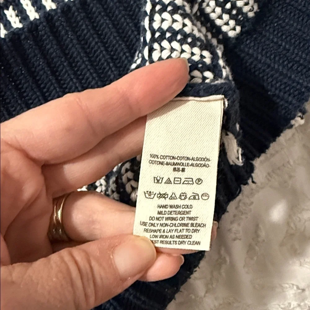 Free People Something Special Back Zip Short Sleeve Navy Cream Sweater Small